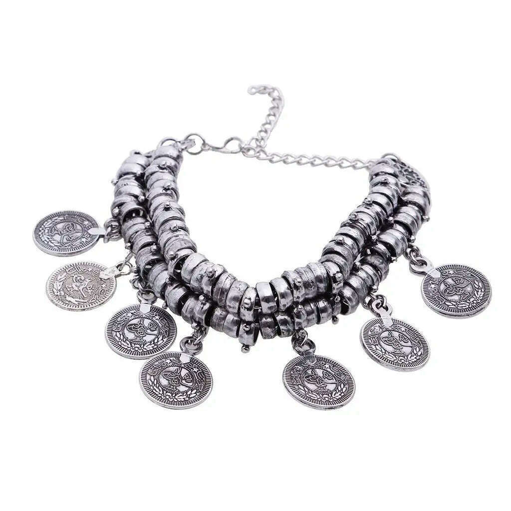 Turkish Jewelry Bohemian Ethnic Vintage Silver Coin Bracelet Anklet