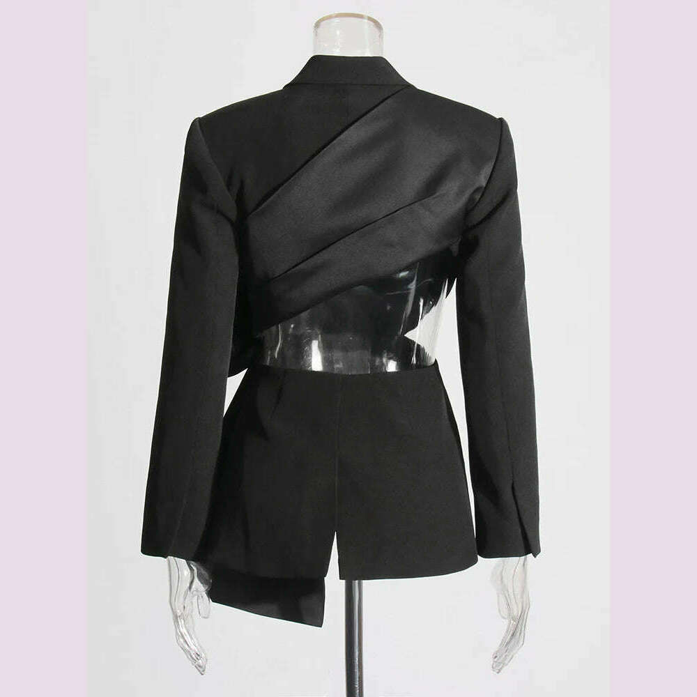 TWOTWINSTYLE Solid Spliced Bowknot Hollow Out Blazer For Women Notched Collar Long Sleeve Tunic Temperament Blazers Female New