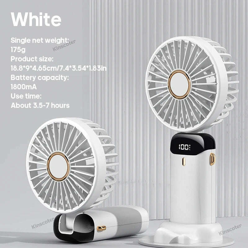 USB Handheld Mini Fan Foldable Portable Neck Hanging Fans 5 Speed USB Rechargeable Fan with Phone Stand and Display Screen