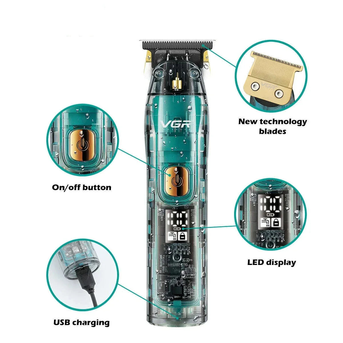 VGR Hair Trimmer Cordless Hair Cutting Machine Electric Hair Clipper Barber Haircut IPX7 Waterproof Zero Cutting Machine V-961