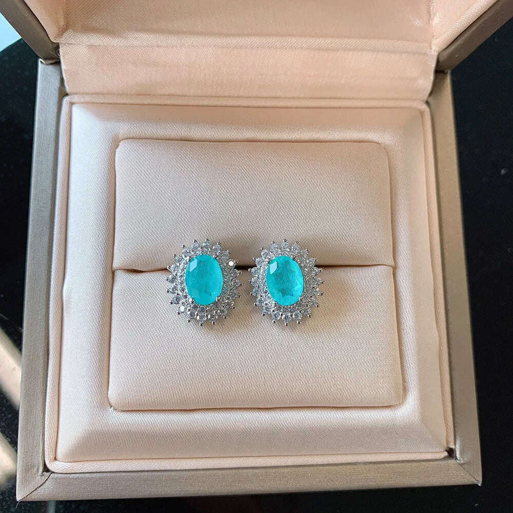 Vintage 100% Solid 925 Sterling Silver Paraiba Tourmaline Gesmtone Pendant/Necklace/Earrings/Ring Fine Jewelry Set for Women