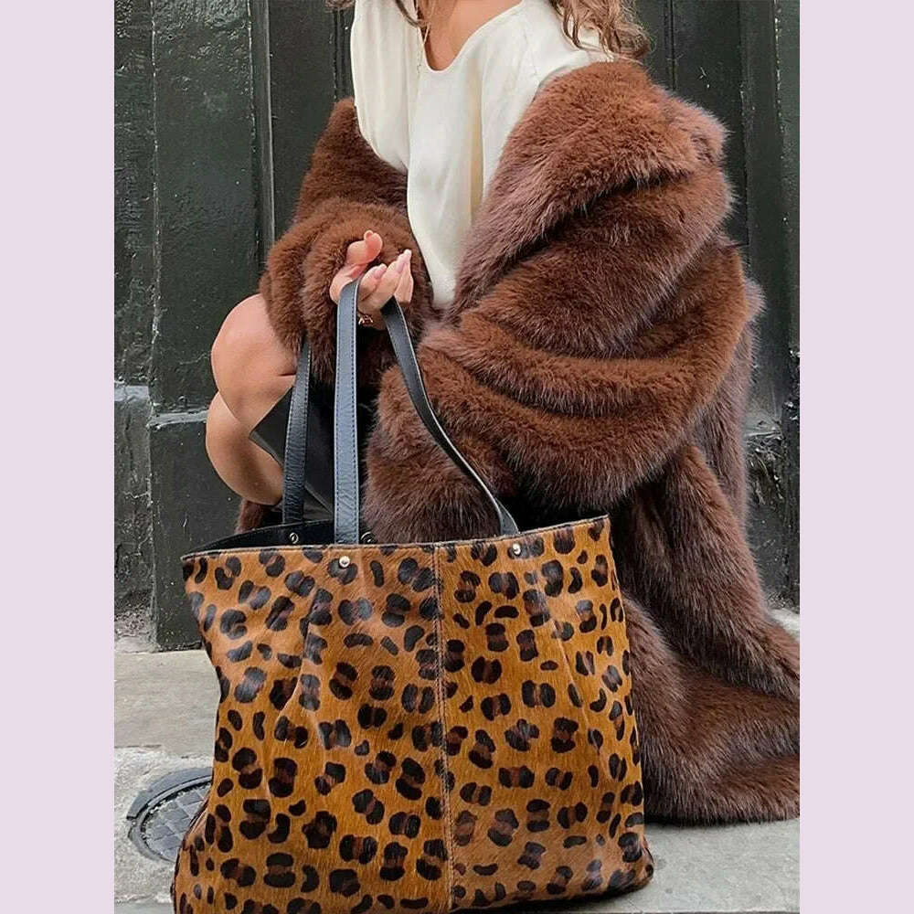 Vintage Brown Lapel Imitation Faux Fur Coat Fashion Long Sleeve Pocket Thicken Fluffy Wram Women's Jacket Lady Street Outerwear