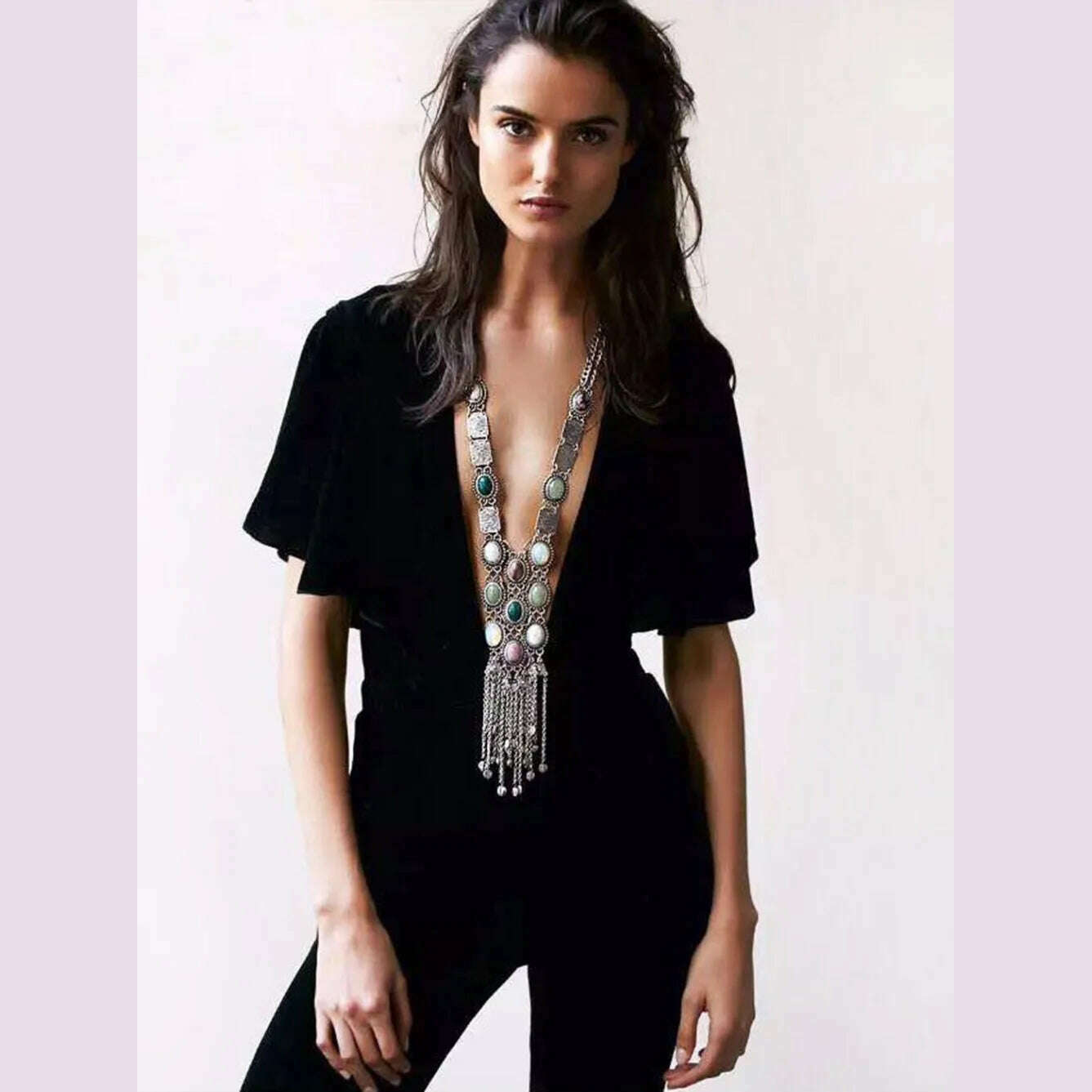 Vintage Long Chains Rhinestone Statement Necklaces For Women Tassel Pendant Drop Dangle Choker Necklace Bohemian Ethnic Jewelry