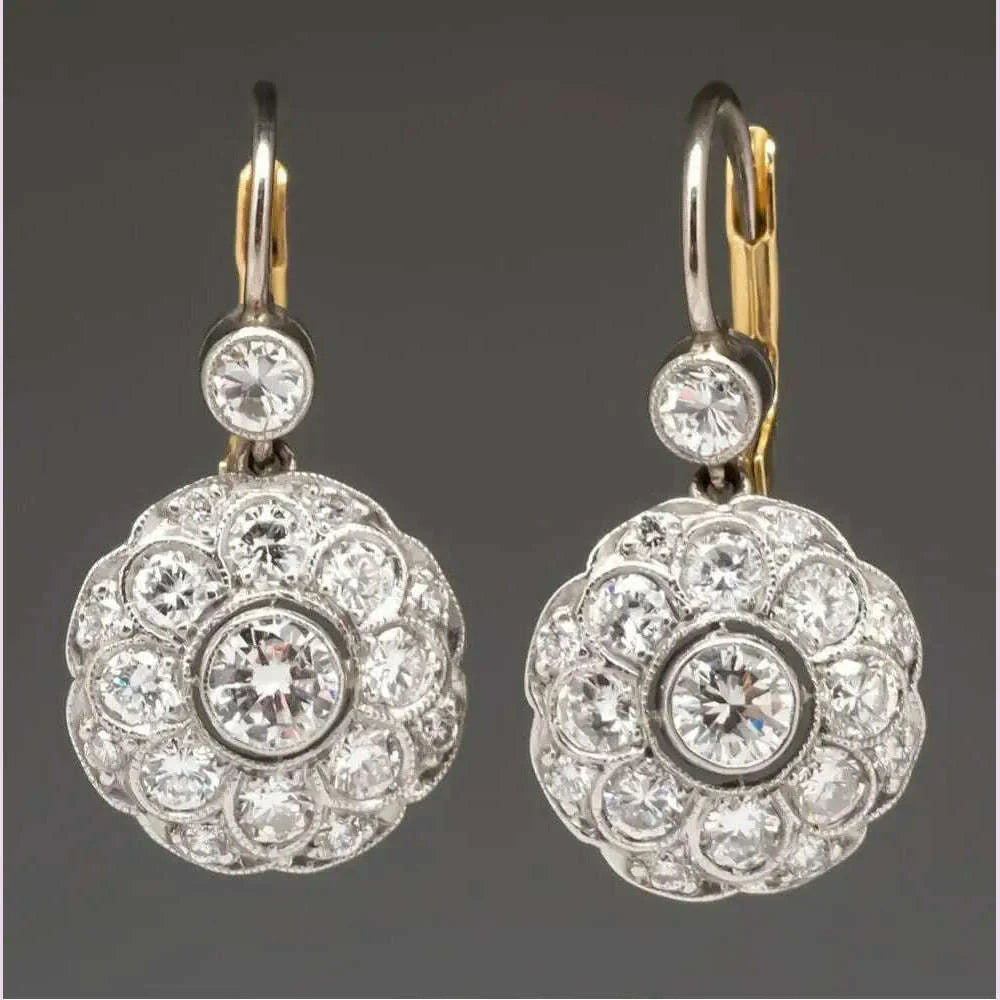 Vintage Personal Elegant Flower Inlay Sliver Color Zircon Earrings for Women Creative Party Jewelry Accessories