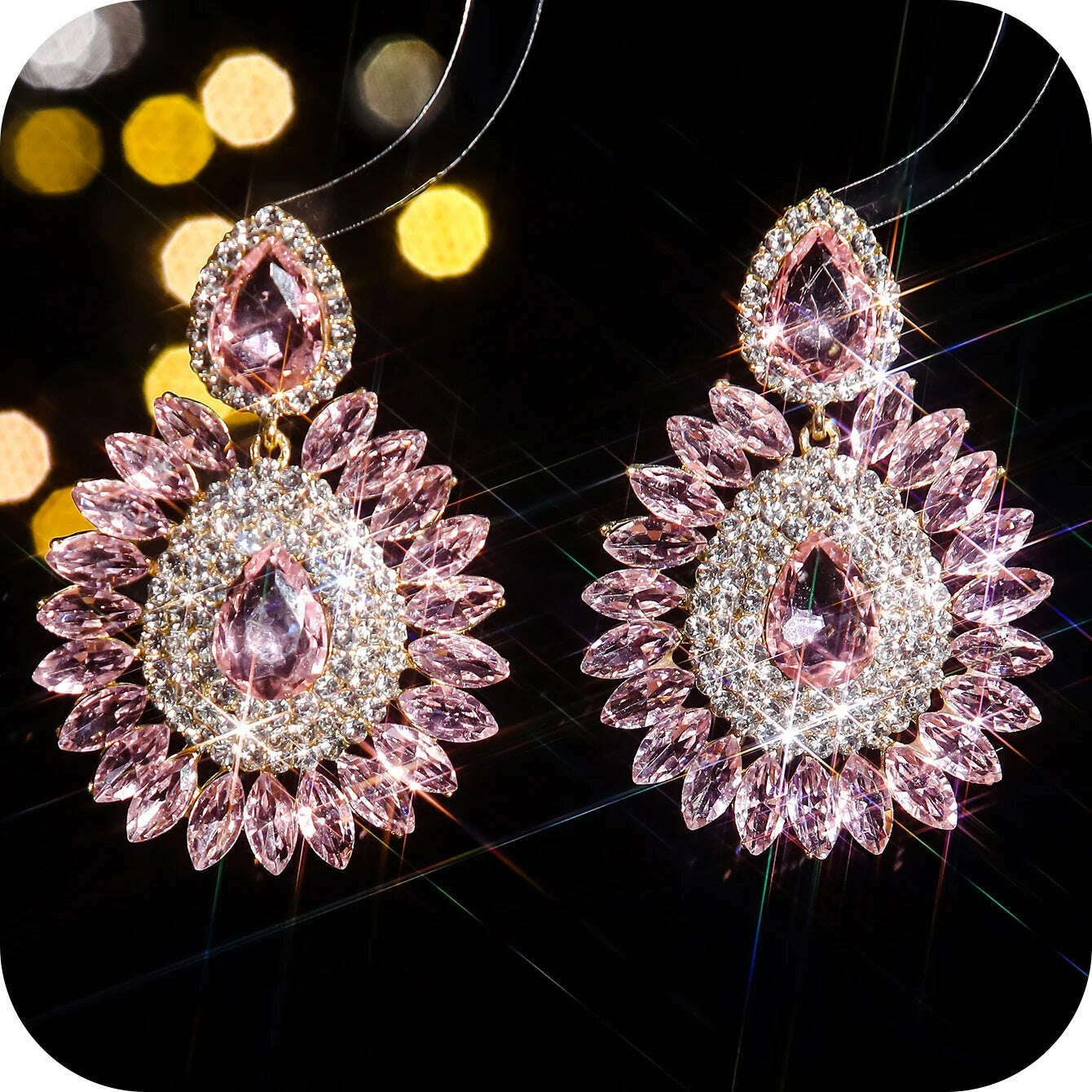 Vintage Rhinestone sunflower Statement Earrings Retro Big Cluster Crystal Drop Dangle Earrings for Women Girls