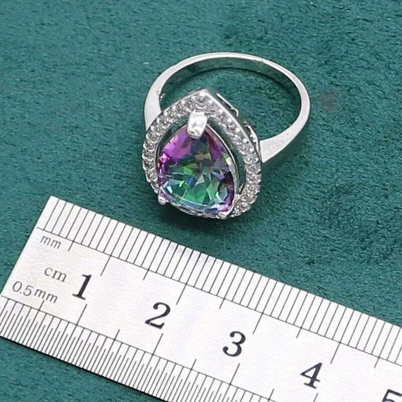 Water Drop Rainbow Topaz 925 Silver Wedding Jewelry set for Women Party Bracelet Earrings Necklace pendant Ring