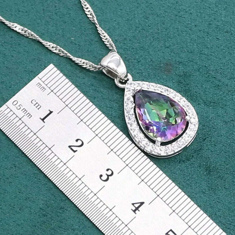 Water Drop Rainbow Topaz 925 Silver Wedding Jewelry set for Women Party Bracelet Earrings Necklace pendant Ring