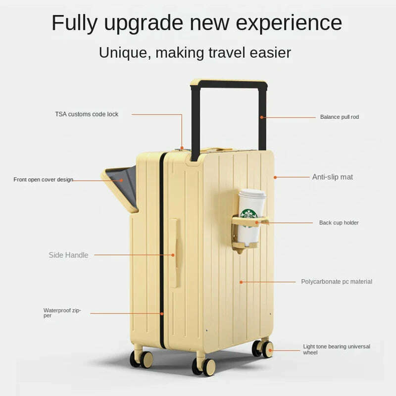 Wide pull rod suitcase 20"22"24"26 Inch multifunctional pull rod box front opening password travel luggage boarding Travel box