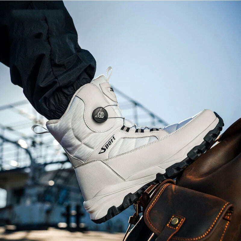 Winter Boots Men Outdoor Hiking Boots Rotating Button Snow Boots Warm Fur Plush Winter Men Shoes Waterproof Ankle Shoes Male