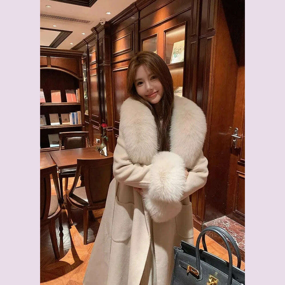 Winter super fluffy warm real fox fur collar down jacket cotton coat leather collar sleeve  real fur universal scarf