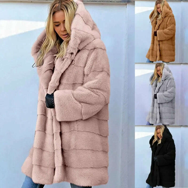 Winter Women High Quality Faux Rabbit Fur Coat Luxury Long Fur Coat Loose Lapel OverCoat Thick Warm Female Plush Coats Black 6XL