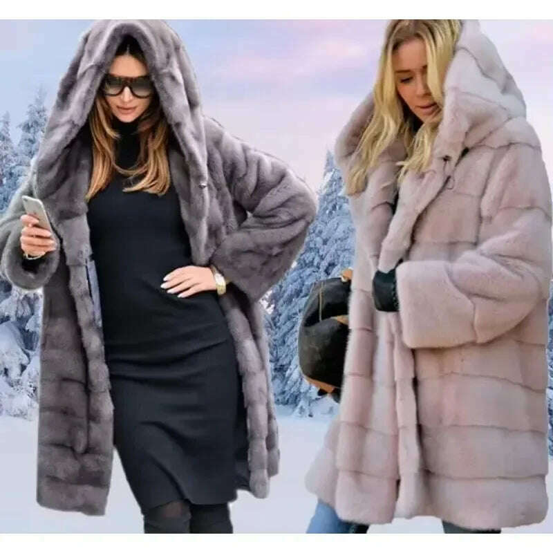 Winter Women High Quality Faux Rabbit Fur Coat Luxury Long Fur Coat Loose Lapel OverCoat Thick Warm Female Plush Coats Black 6XL