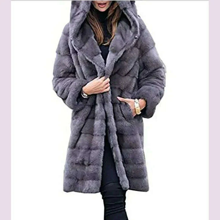 Winter Women High Quality Faux Rabbit Fur Coat Luxury Long Fur Coat Loose Lapel OverCoat Thick Warm Female Plush Coats Black 6XL