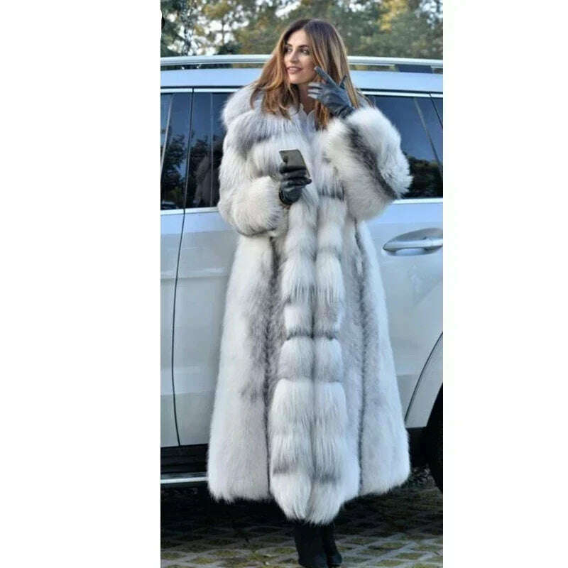 Women Faux Fur Coat Winterf Fashion Warm X-Long Large Size Coats Solid Hooded Loose Open Stitch 5XL New 2024 Elegant Clothing