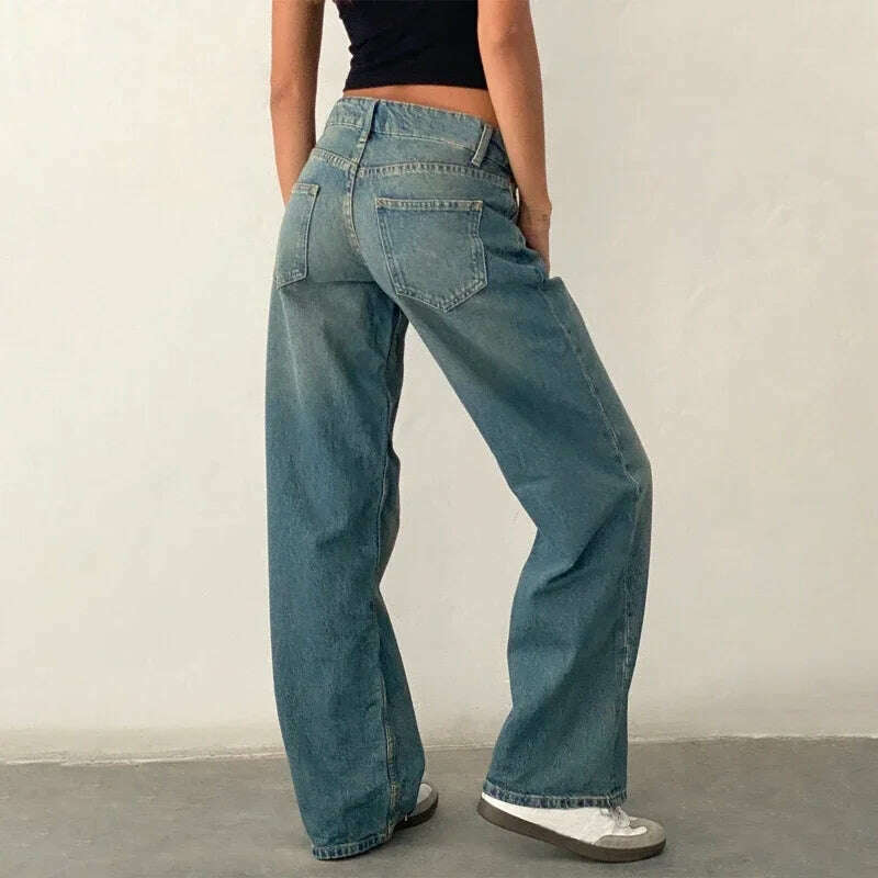 Women Y2K Wide Leg Denim Pants Baggy Low Waist Boyfriend Jeans Casual Vintage Loose Fit Jeans Trousers Cyber Grunge Streetwear
