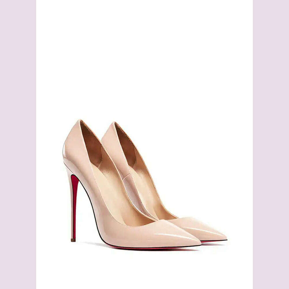 Women's heels 2025 trend Leather Luxury Pumps Red Bottom Pointed Toe High Heels Elegant Stiletto Party Ladies Shoes Woman 12cm