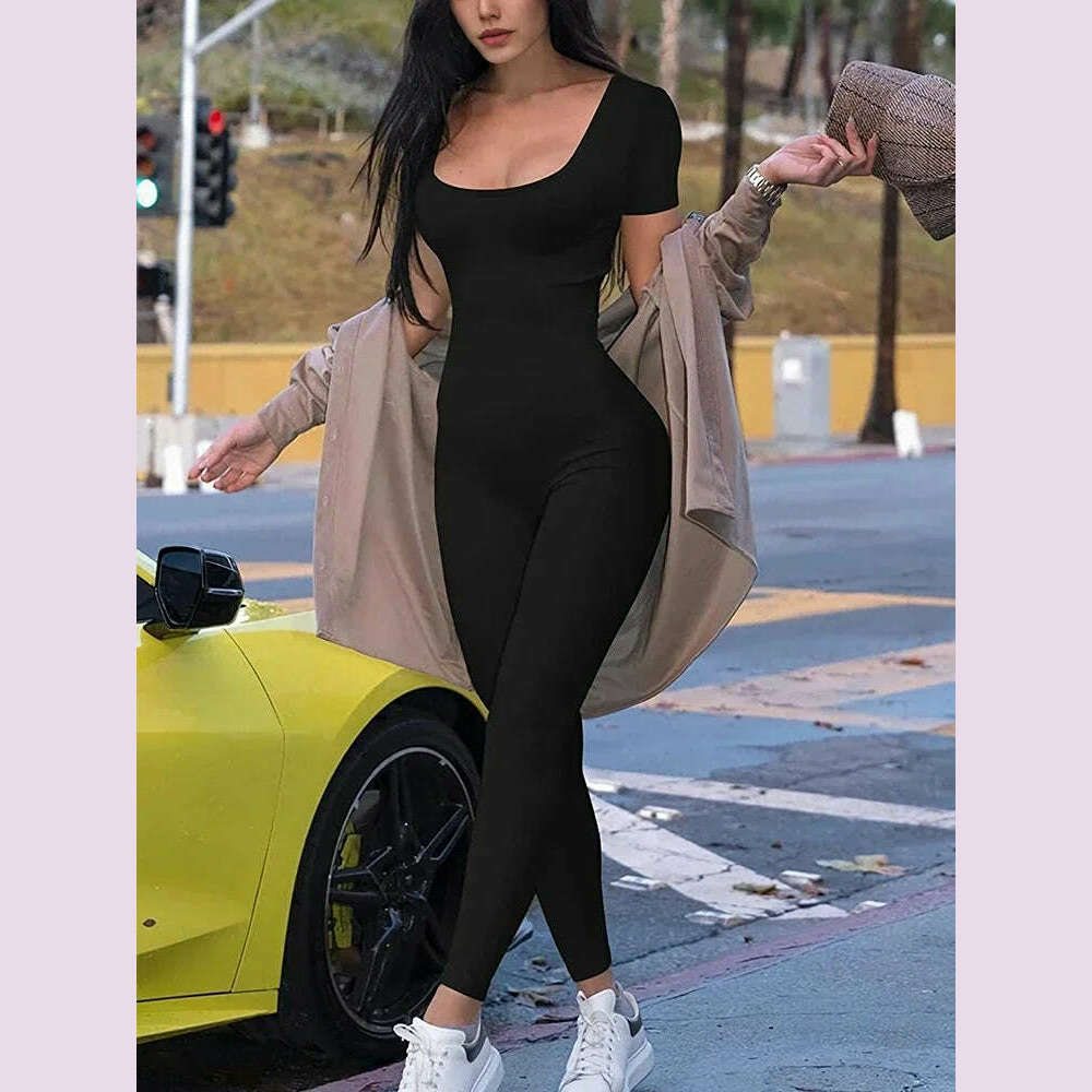 Women's Rompers Short Sleeve Solid Skinny Bodycon Jumpsuits Fashion Sports Fitness Casual Activity Streetwear Overalls