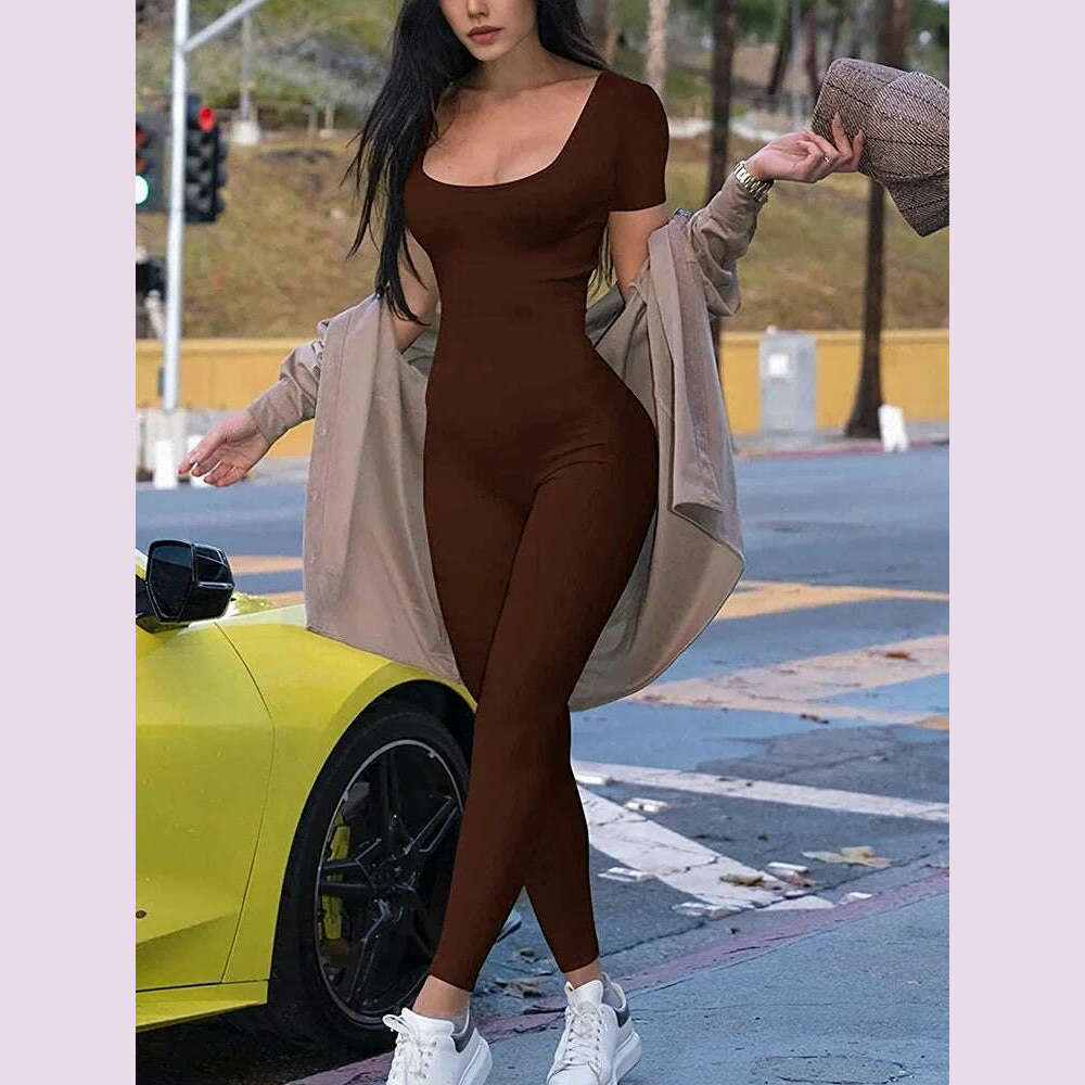 Women's Rompers Short Sleeve Solid Skinny Bodycon Jumpsuits Fashion Sports Fitness Casual Activity Streetwear Overalls