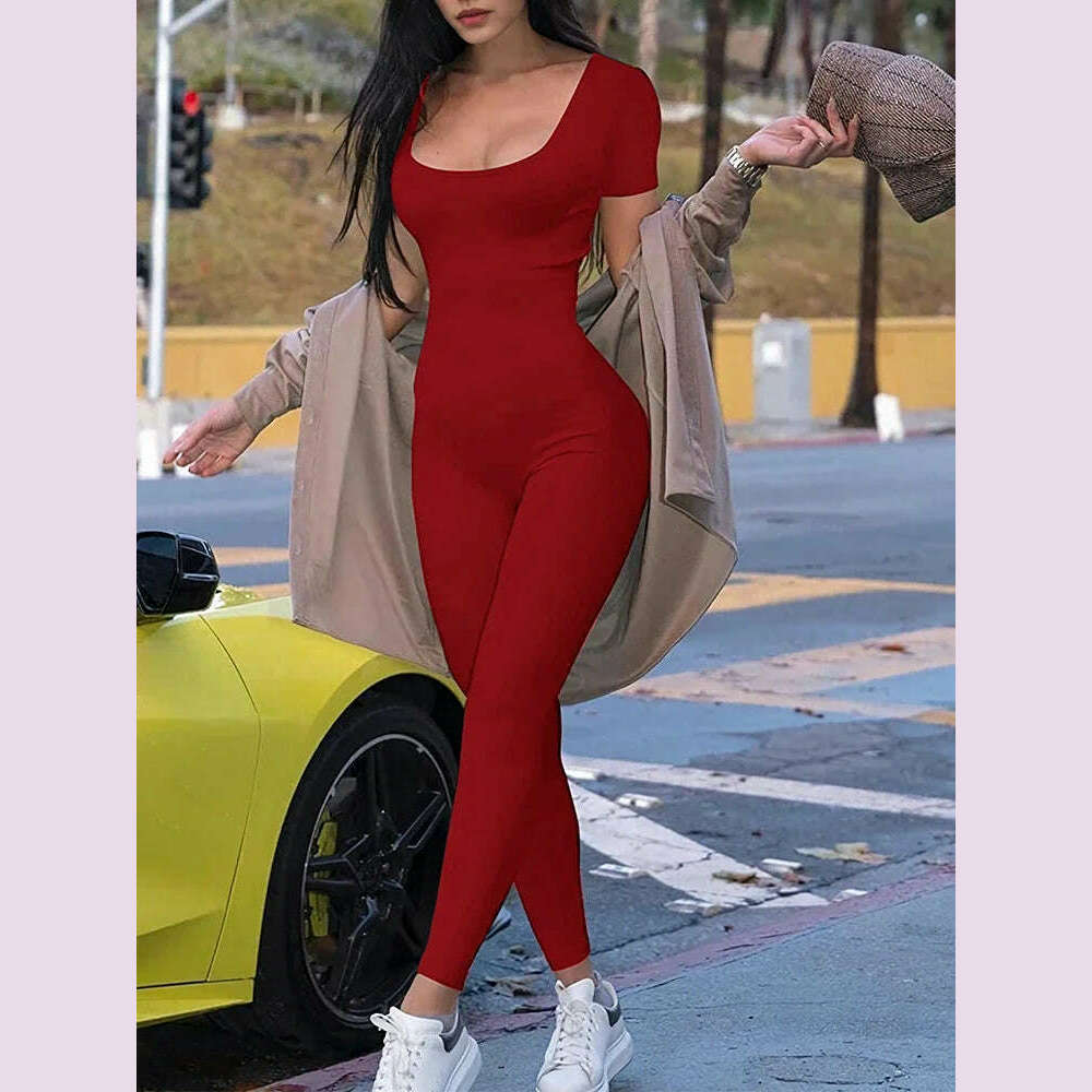 Women's Rompers Short Sleeve Solid Skinny Bodycon Jumpsuits Fashion Sports Fitness Casual Activity Streetwear Overalls