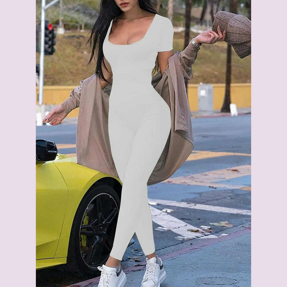 Women's Rompers Short Sleeve Solid Skinny Bodycon Jumpsuits Fashion Sports Fitness Casual Activity Streetwear Overalls