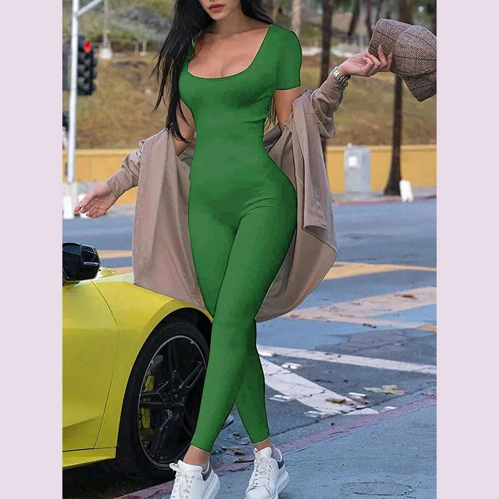 Women's Rompers Short Sleeve Solid Skinny Bodycon Jumpsuits Fashion Sports Fitness Casual Activity Streetwear Overalls