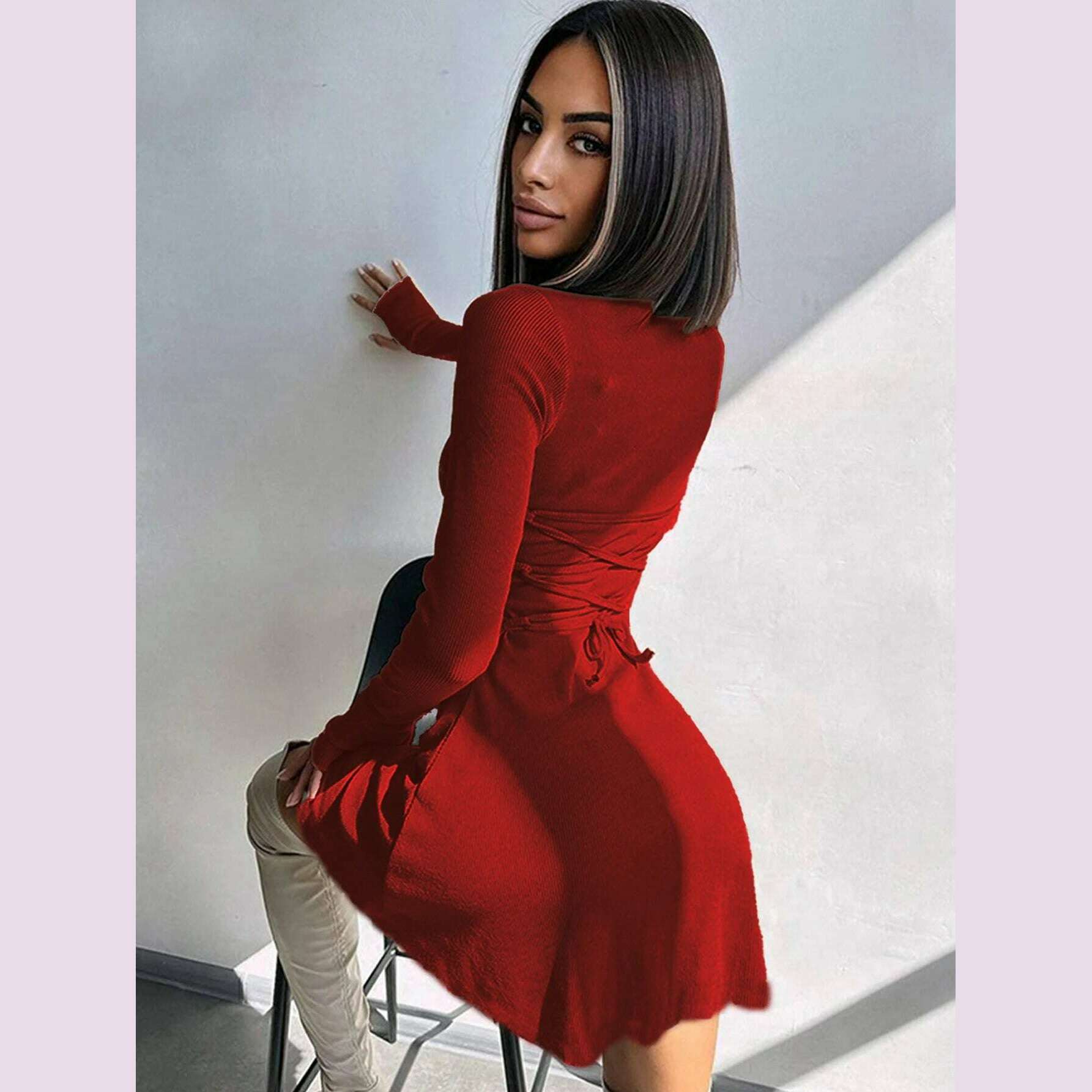 Women's Sexy Club Long Sleeve Mini Bodycon Dress Suitable For Nightclub, Family Party, Vacation, Leisure
