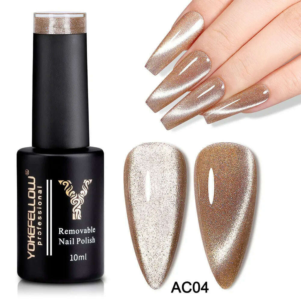 YOKEFELLOW 10ml 9D Cat Magnetic Gel Polish Semi Permanent Soak Off  Rainbow Glitter Nail Gel Polish UV Gel Varnish For Manicure