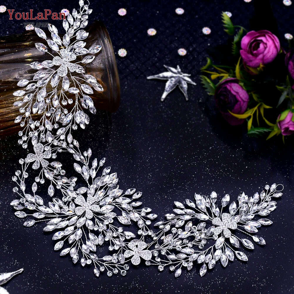 YouLaPan Alloy Flower Bridal Hair Accessories Wedding Hair Clips Rhinestone Side Hairpin Women Crystal Wedding Headdress HP254