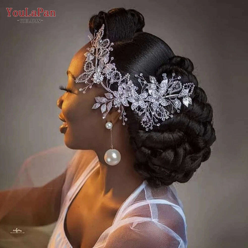 YouLaPan HP282 Wedding Headband Alloy Flower Leaf Hair Tiara Rhinestone Headpiece Bridal Headwear Hair Accessories Head Jewelry