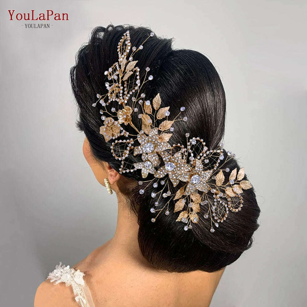 YouLaPan HP282 Wedding Headband Alloy Flower Leaf Hair Tiara Rhinestone Headpiece Bridal Headwear Hair Accessories Head Jewelry