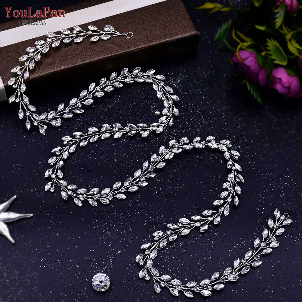 YouLaPan HP282 Wedding Headband Alloy Flower Leaf Hair Tiara Rhinestone Headpiece Bridal Headwear Hair Accessories Head Jewelry