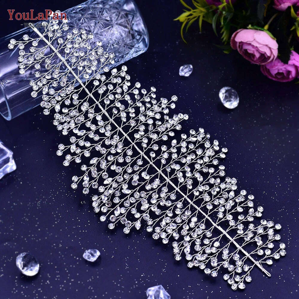 YouLaPan HP282 Wedding Headband Alloy Flower Leaf Hair Tiara Rhinestone Headpiece Bridal Headwear Hair Accessories Head Jewelry