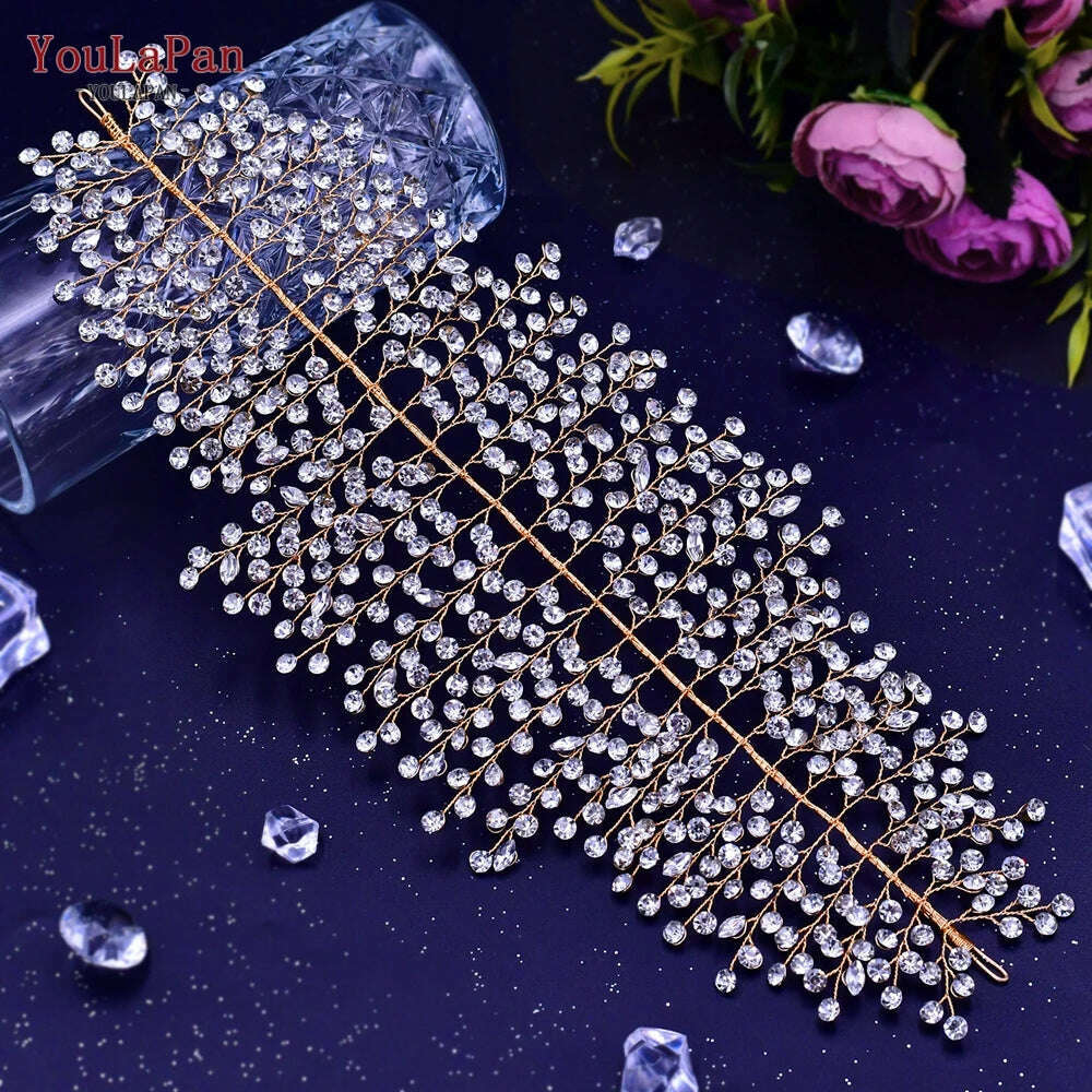 YouLaPan HP282 Wedding Headband Alloy Flower Leaf Hair Tiara Rhinestone Headpiece Bridal Headwear Hair Accessories Head Jewelry