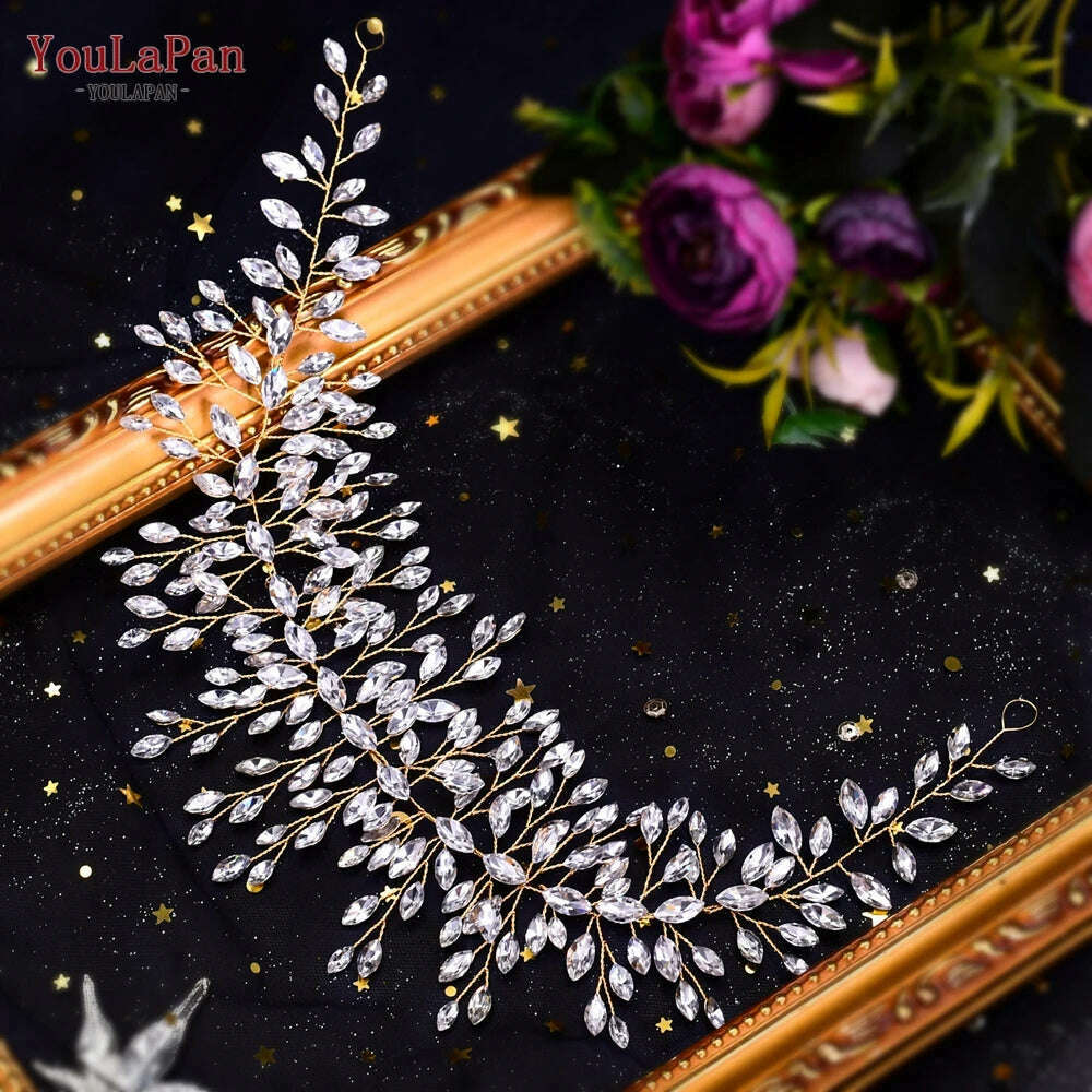 YouLaPan HP282 Wedding Headband Alloy Flower Leaf Hair Tiara Rhinestone Headpiece Bridal Headwear Hair Accessories Head Jewelry