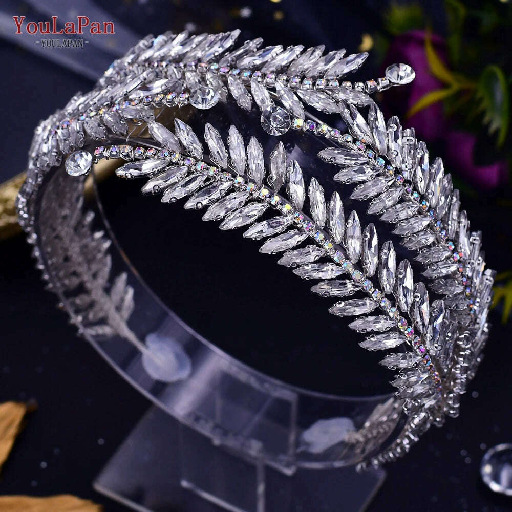 YouLaPan HP282 Wedding Headband Alloy Flower Leaf Hair Tiara Rhinestone Headpiece Bridal Headwear Hair Accessories Head Jewelry