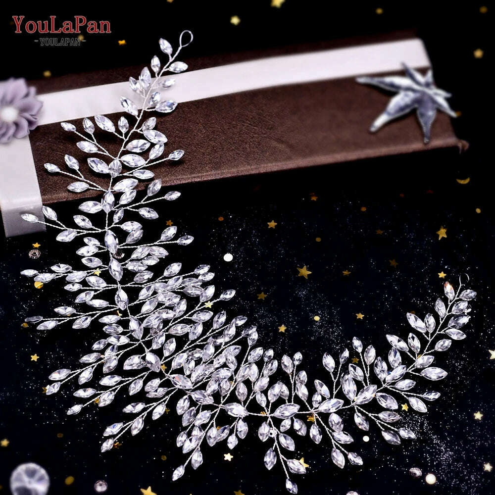 YouLaPan HP282 Wedding Headband Alloy Flower Leaf Hair Tiara Rhinestone Headpiece Bridal Headwear Hair Accessories Head Jewelry