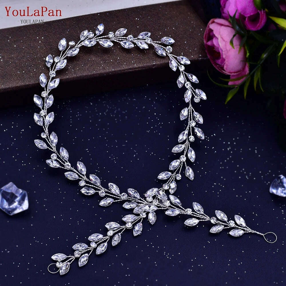 YouLaPan HP282 Wedding Headband Alloy Flower Leaf Hair Tiara Rhinestone Headpiece Bridal Headwear Hair Accessories Head Jewelry