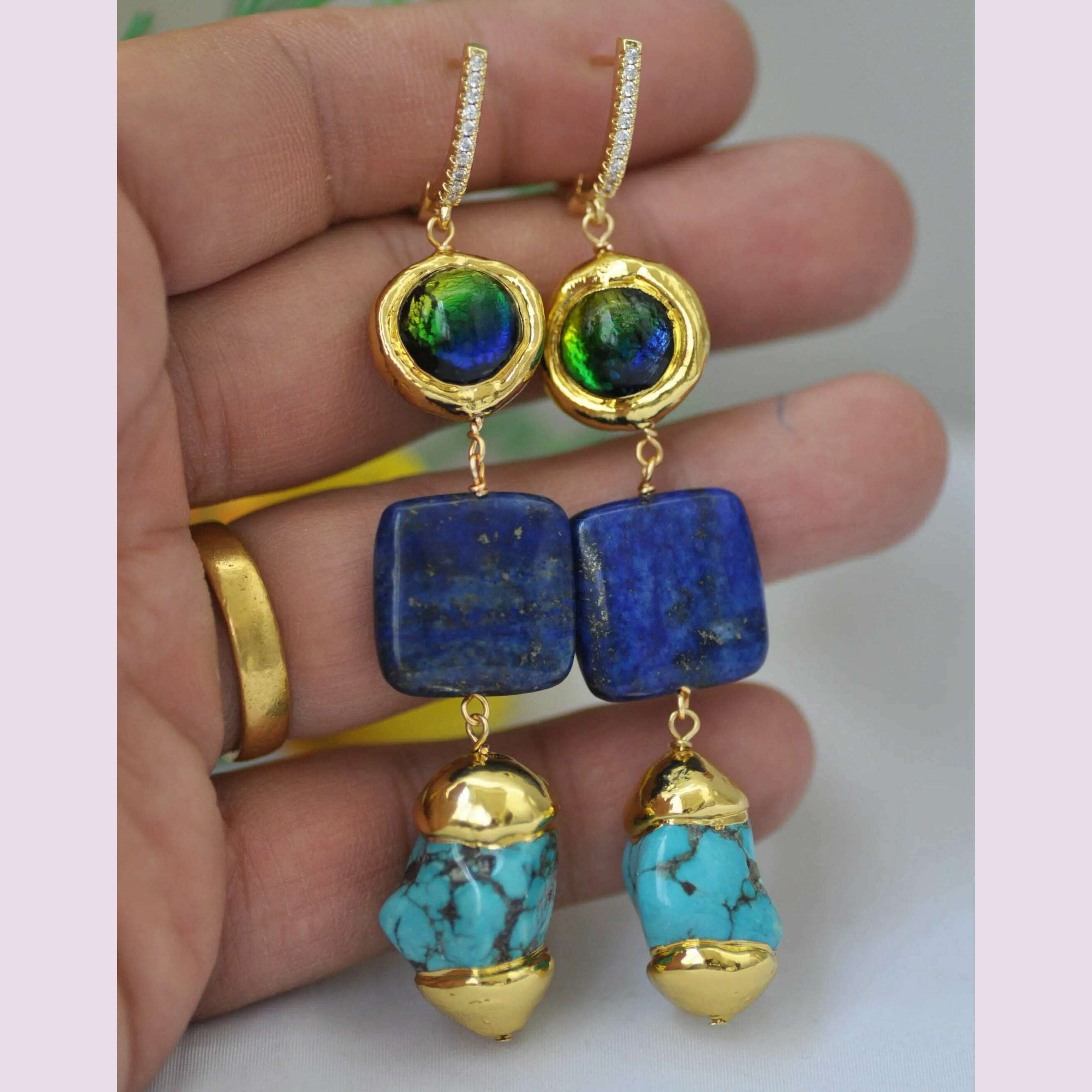Z13269 Baroque Turquoise Lapis Lazuli Necklace Earring