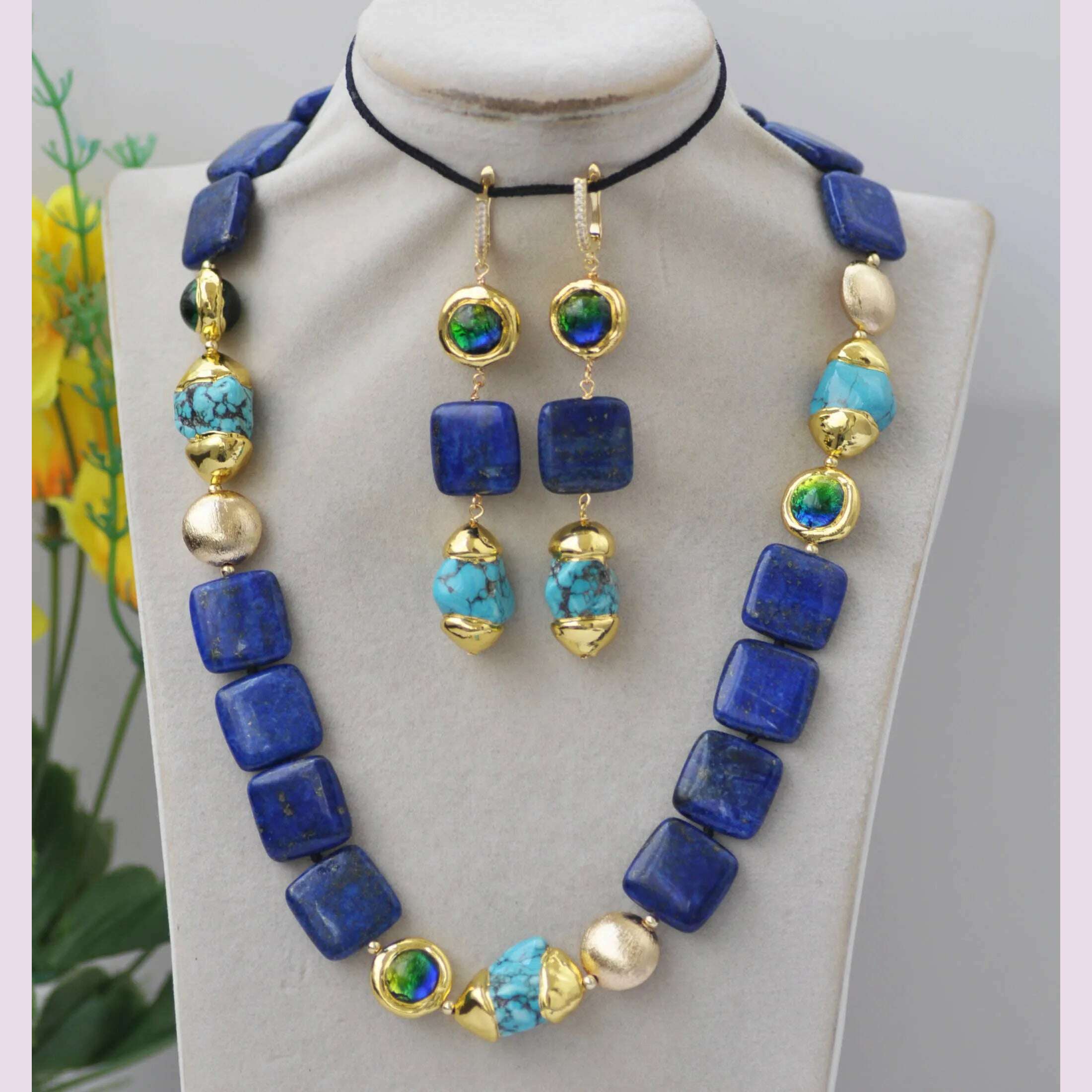 Z13269 Baroque Turquoise Lapis Lazuli Necklace Earring