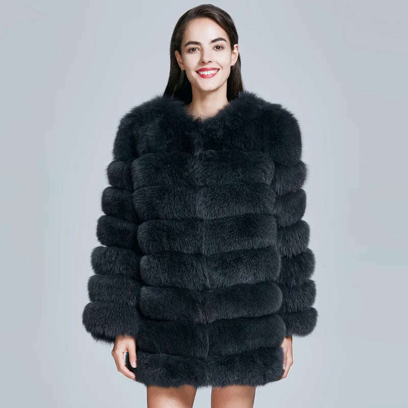 ZIRUNKING Real Blue Fox Fur Coat Women Natural Thick Long Overcoat Winter Warm High Quality Classic Fashion Clothes ZC1726