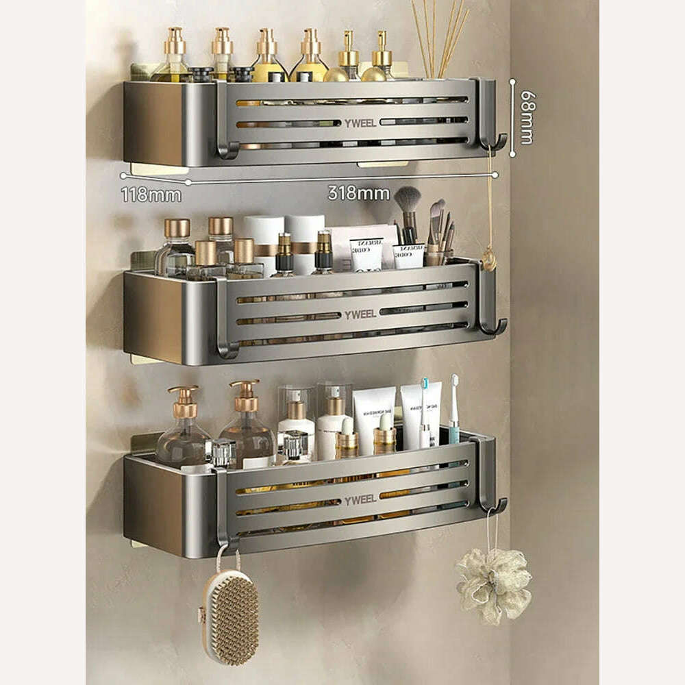 1-3 Floors Wall Mounted No Drill Bathroom Shelf Shower Shelf Makeup Organizer Shelf Shampoo Stand Bathroom Accessories