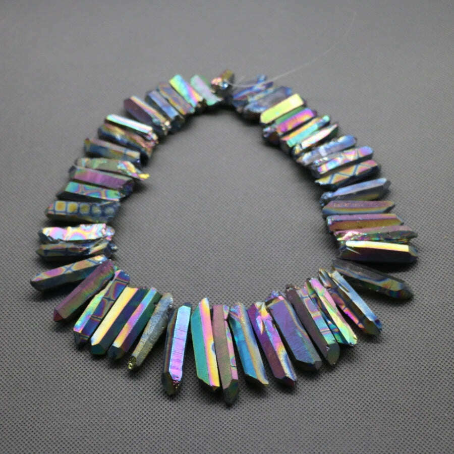 15.5" strand Titanium Rainbow AB Crystal Quartz Top Drilled Point Beads Mixed Color Raw Crystal Stick Pendants Jewelry Making