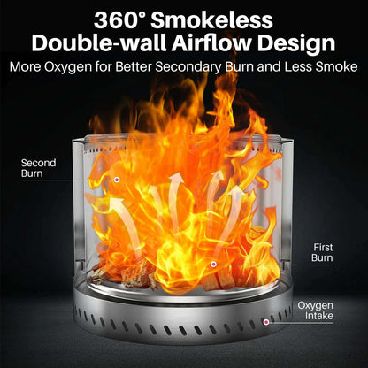 19.5'' Smokeless Fire Pit, Outdoor Stainless Steel Firepit with Carry Bag, Wood Burning Portable Fireplaces for Camping Bonfire