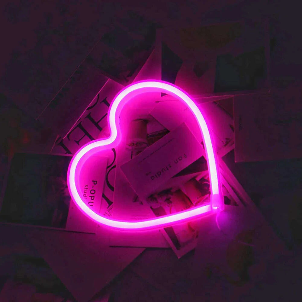 1PC Neon Heart Lights Pink Heart Neon Sign Heart Led Light Led Heart Lamp Heart Decorations For Home Hanging Heart Gifts Decor