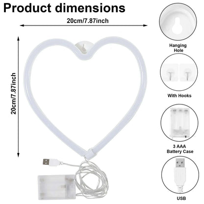 1PC Neon Heart Lights Pink Heart Neon Sign Heart Led Light Led Heart Lamp Heart Decorations For Home Hanging Heart Gifts Decor