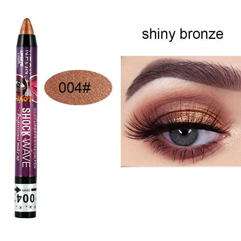 2 In 1 Glitter Eyeshadow Lipstick Pencil Stick Waterproof Pearl Silkworm Eye Shadow Pen Long-lasting Eyeshadow Make Up Cosmetic