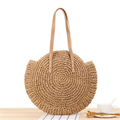 2022 Large Capacity Round Zipper Fashionable Straw Woven Bag Handmade Summer Beach Travel Holiday Women Bags