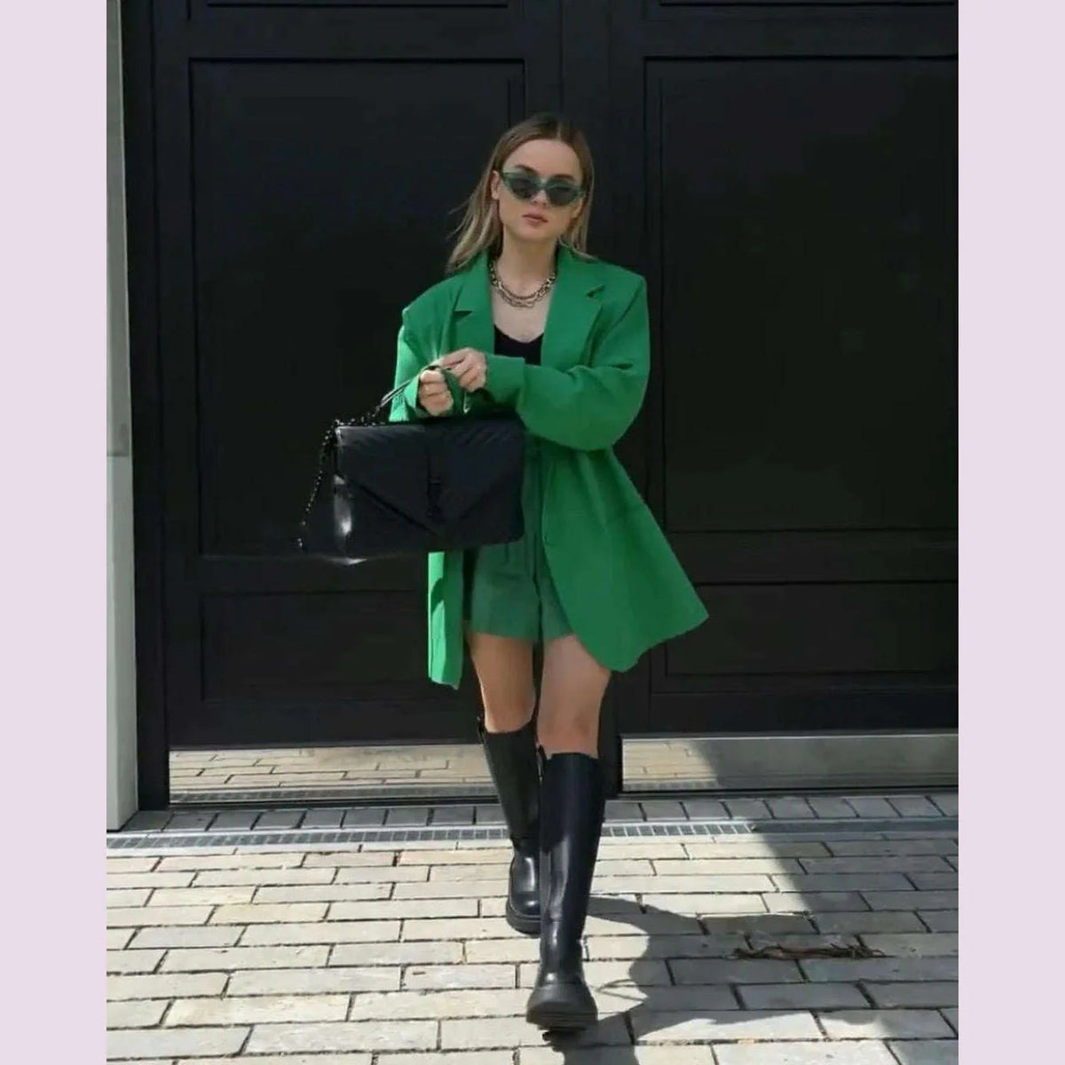 2023 Fashion Autumn Solid Shoulder Pads Blazer For Women Casual Long Sleeve Single-Breasted Loose Coat Tops Female Green Outwear