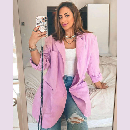 2023 Fashion Autumn Solid Shoulder Pads Blazer For Women Casual Long Sleeve Single-Breasted Loose Coat Tops Female Green Outwear