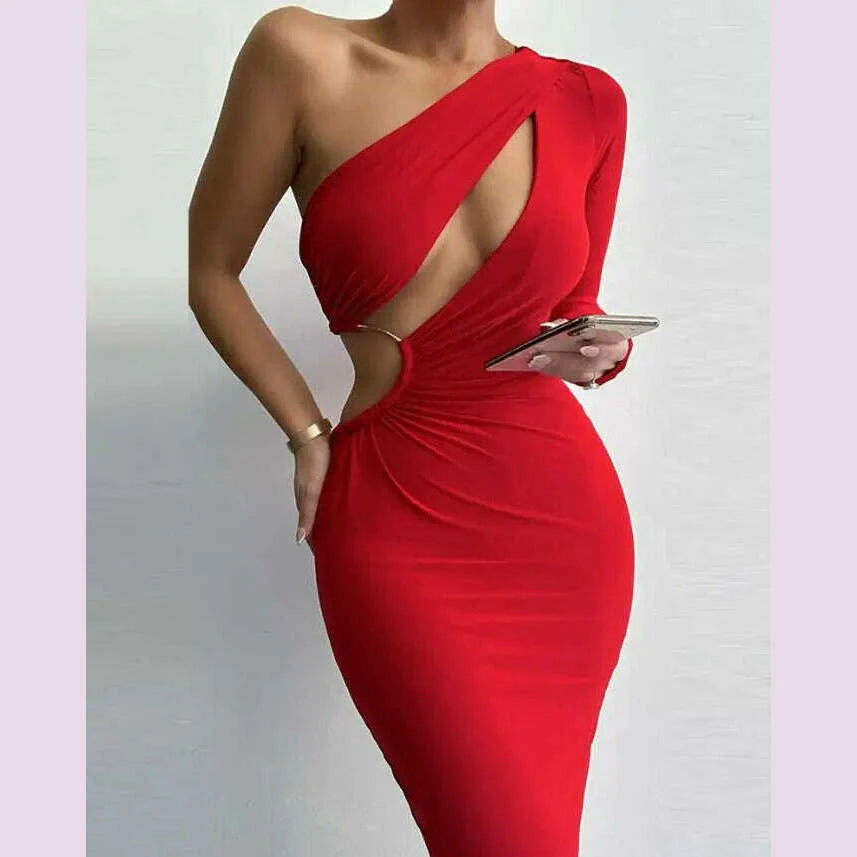 2023 Fashionable New Casual Women's One-Shoulder Hollowed-Out Party Dress